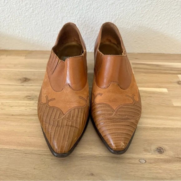 Vintage Nine West Western Ankle Booties Brown/Tan Leather and Suede 6.5‎ - Picture 3 of 9